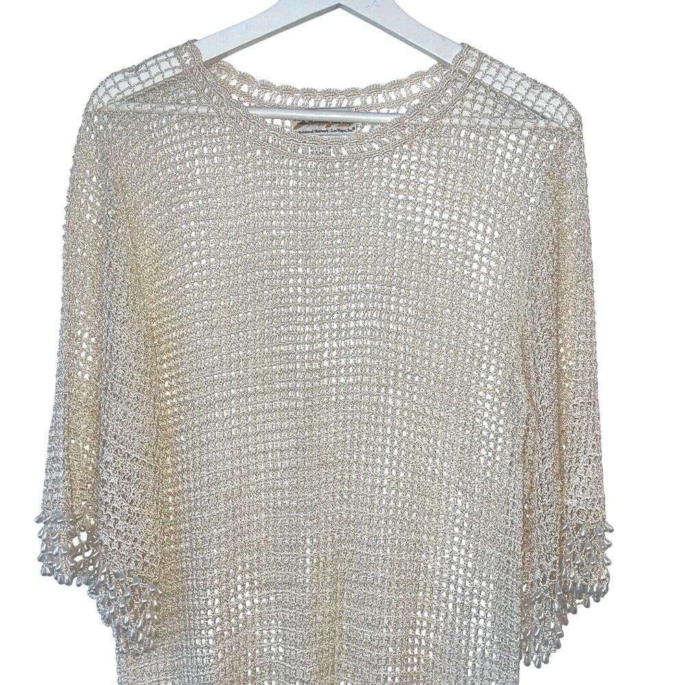 Crochet Top Tunic Womens Small Mesh Wedding Guest Cover Up Pool Party Elegant